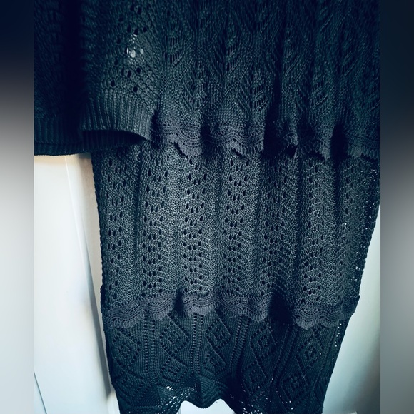 NWT Solitaire 2pc Black Skirt Shirt Crocheted Outfit M - Picture 4 of 7